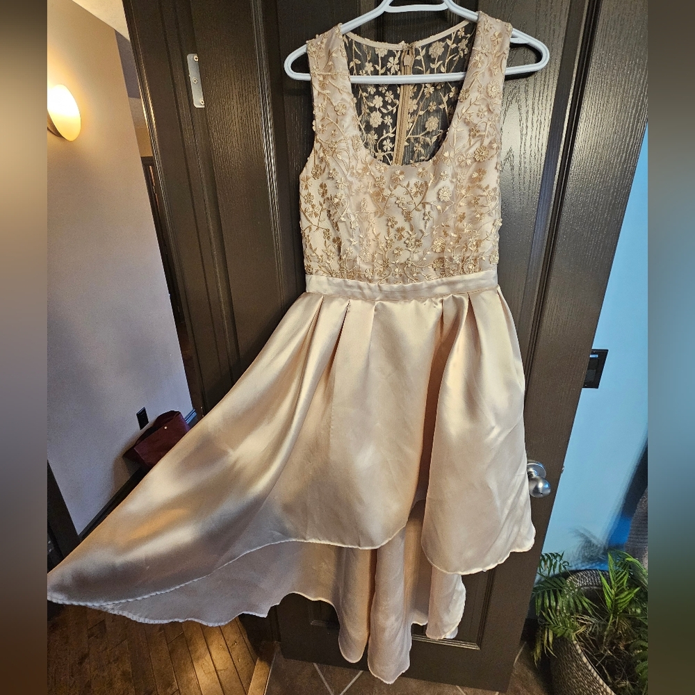 High low satin, lace prom dress size M